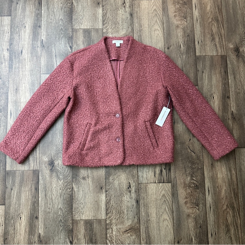 Liz Claiborne Short 2-button Faux Fur Jacket Women’s Size L Artisan Wine